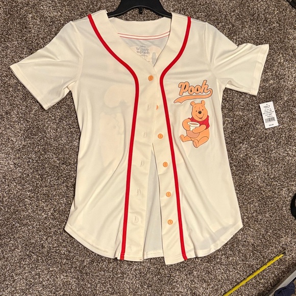 Disney Tops - Disney Cream Pooh Baseball Shirt with Red Trim